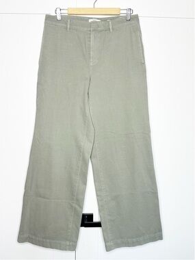Vince Wide Leg 100% Cotton Twill Trousers 10 Olive Green casual career workwear